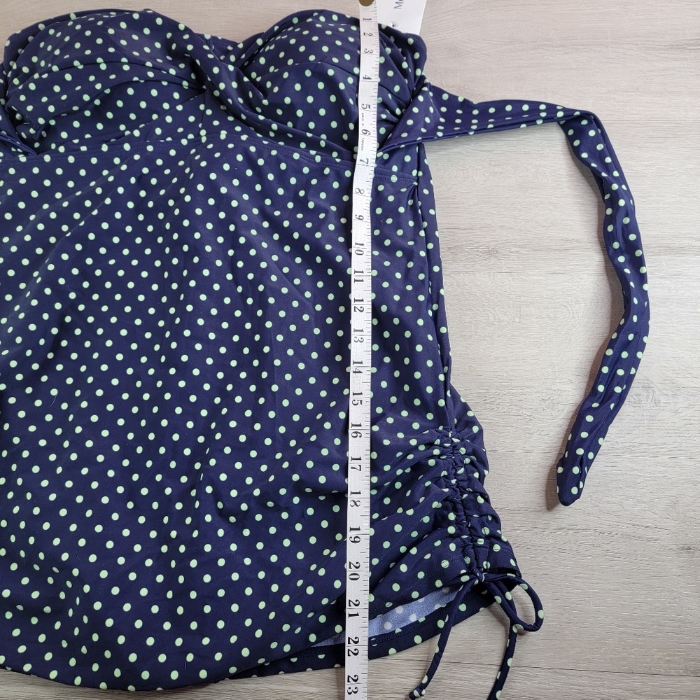 Meet Curve Womens XL Swimsuit Dress Blue Green Polka Dot Ruched Tie Sides NWT - Picture 7 of 11